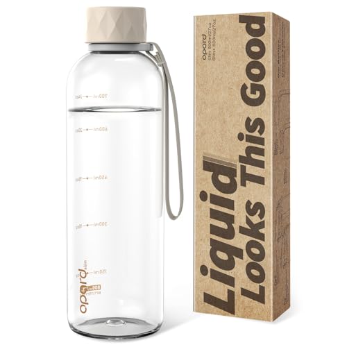 Opard Slim Pro Water Bottle 27oz, Plastic Water Bottle BPA-Free, Facetted Rubberized Grip-Texture Monocap, Leakproof Screw Top, Clear Cream, Reusable for Travel School Sport Gym Hiking