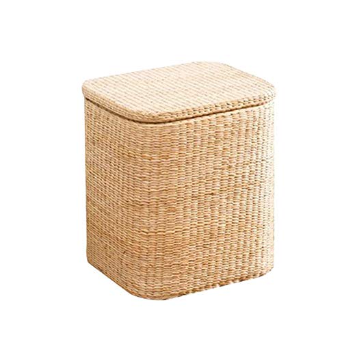 Coffre de Rangement meuble bas en rotin et pouf repose-pieds adulte pour la chambre