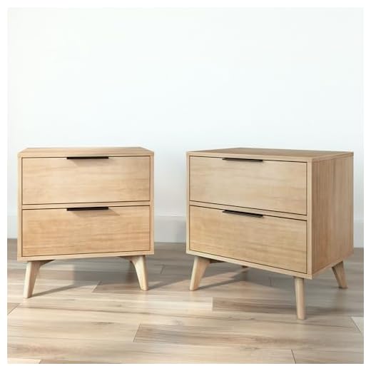 Pine Wood Nightstand Set with Drawers