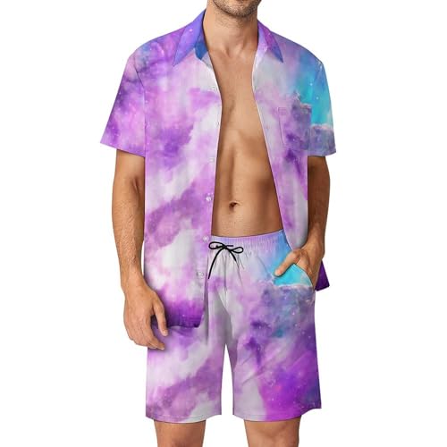 Chemise Hawaïenne Hommes Galaxie Pourpre pantalon de plage et short ensemble d'été S