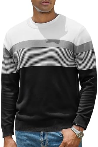 iClosam Pullover Herren Gestreift Strickpullover Rundhals Streifenpullover Winter Herrenpullover Freizeit Pulli Männer Regular Fit Sweatshirt für Herren