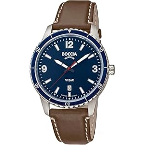 Boccia Analoog kwartshorloge voor heren met echt leren armband 3635-02, bruin, Eén maat, Riemen.