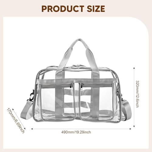 Clear Tote Bag Large Capacity Travel Duffle Pouch for Sports Shopping Hiking, Light Gray3
