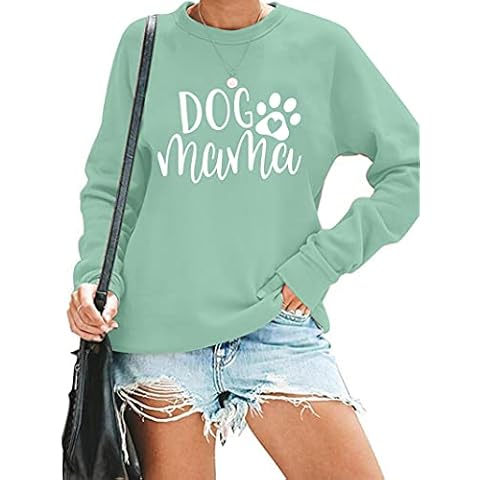 Dog Mom Sweatshirt Women Dog Mama Shirt Pullover Cute Dog Sweater Long Sleeve Letter Print Tshirt Tops, Light Blue, Large Cover