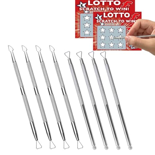Image of 8Pcs Lottery Ticket Scratcher Tool, Stainless Steel Lottery Scratcher Tool, Scratch Off Tool, Ergonomic Ticket Scraper, Suitable for Lottery Enthusiasts Lottery Scraper Tool