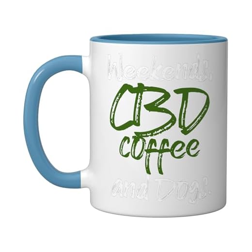 Weekends CBD Coffee And Dogs Hemp Oil Caffeine Relaxing Gift Ceramic Mug, Blue/White