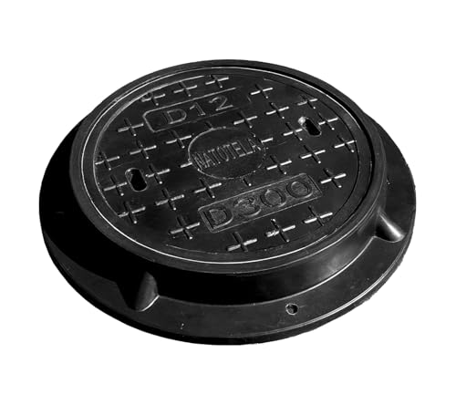 NATOTELA GFK Schachtabdeckung Rund mit Rahmen DN270/400 B125 Schachtdeckel für Kanal Ø270/400 Robust Kanaldeckel für Fussgängezonen Höfe Garten Häuser Höfe Gehwege Entwässerungsschacht Gartenschacht