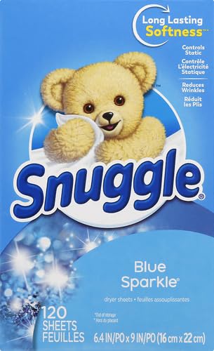 Snuggle Folhas de secador de amaciante de tecido Blue Sparkle, 120 unidades