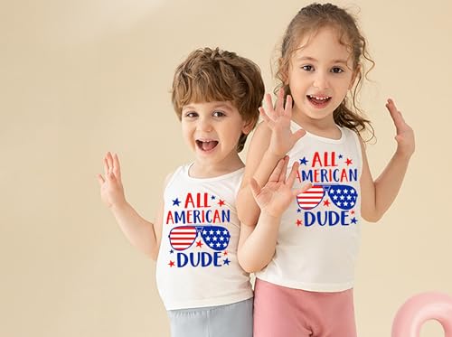 Image of 4th of July Tank Tops Toddler Boys American Flag Shirts Kids Patriotic T-Shirts Sleeveless Top 100% Cotton Tees 1-7T
