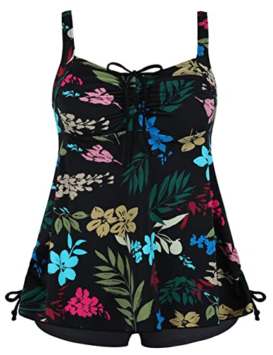Septangle Full Coverage Swimsuits for Women Two Piece Modest Bathing Suit Strappy Swimwear Maternity Swimsuit Full Coverage, Colorful Floral, US12