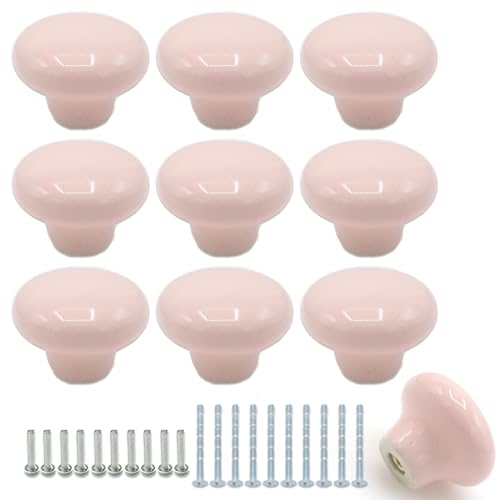 Joyangy 10Pack Ceramic Cabinet Knobs 1.26Inch/32mm Pink Round Drawer Dresser Knob Pulls Handle with Screws for Kitchen Cupboards Wardrobes Childrens Rooms Bedroom Furniture & Office Desks