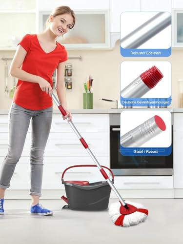 Wischmopp Ersatzbezug für Turbo 2-in-1, Bodenwischer Set Kompatibel mit Vileda EasyWring&Clean, Wischmop Ersatz, 4 Moppköpfe +1 Stiel +1 Moppbasis für mop, auch fur empfindliche Boden – Bild 7