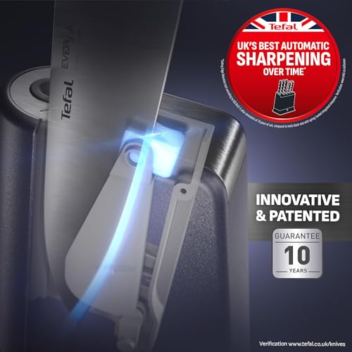 Tefal EverSharp Pro 6-Pc Knife Set, Knife Block with Integrated Automatic Sharpener, 5 Knives, Scissors, Lasting Sharpness, German Stainless Steel, Ergonomic Handle, Gift for Him/Her, K297S744