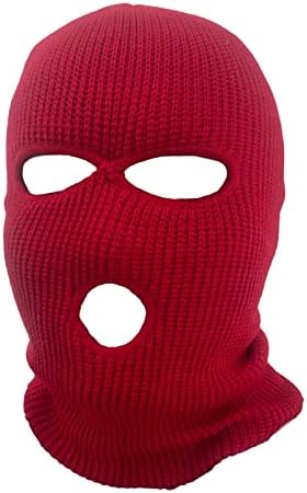 3-Hole Knitted Face Mask Balaclava Knitted Ski Mask Winter Face Mask M Red
