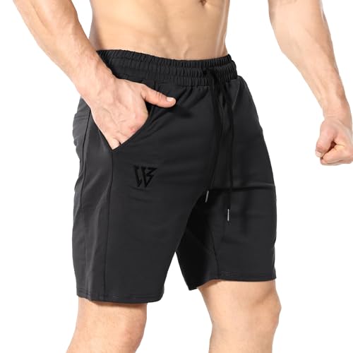 BROKIG Mens Gym Running Shorts, 7 Inch Comfortable Workout Sports Exercise Casual Football Rugby Shorts with Zip Pockets(Medium,Black)