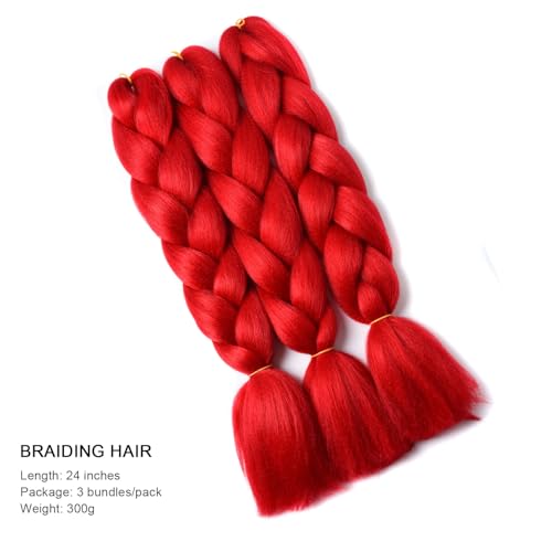 BUYOGET Jumbo Braiding Hair Extensions for Women 3 Bundles 24 Inch High Temperature Kanekalon Braiding Hair for Twist Crochet Box Braids Red - Image 2