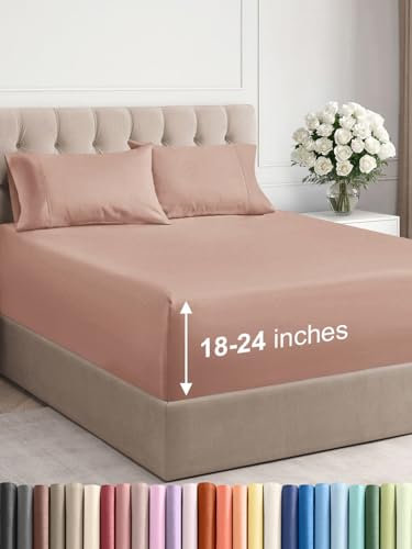 Extra Deep Pocket Queen Sheet Set - 4 Piece Breathable & Cooling Bed Sheets - Hotel Luxury Sheet Set - Ultra Soft, Wrinkle Free & Comfy - Easily Fits Extra Deep Mattresses - Deep Pocket Mauve Sheets