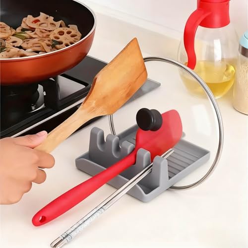 Image of Multifunctional Spatula Rack, Spoon & Pot Cover Holder, Kitchen Storage Organizer for Utensils - GREY