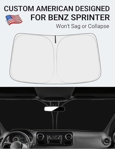 Front Windshield Sun Shade Foldable Sunshade Protector Custom Fit 2007-2025 Sprinter Freightliner Cargo Crew Passenger Motorhome Accessories 2025 Upgrade - 1