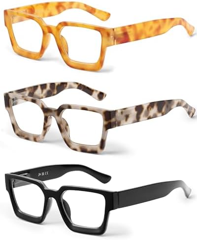 JM Paquete de 3 Gafas de Lectura Cuadrados, Gafas Presbicia con B...