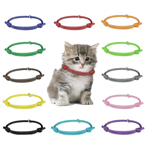 12 Stück Welpen ID Halsbänder, Welpenhalsbänder Einstellbar Soft Welpen Halsbänder, für Kleine Katzen, Hunde Welpen für Neugeborene Haustiere, 12 Farben