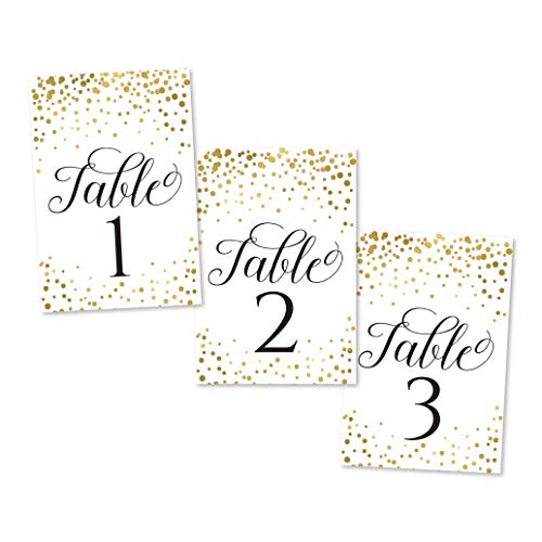 Hadley Designs Wedding Table Numbers 1-20 - Table Numbers for Wedding Reception Centerpiece, 4 x 6 Inches Double Sided Cards (Gold)
