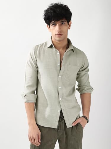 Image of Urbano Fashion Men's Linen Blend Full Sleeve Relaxed Fit Casual Solid Shirt