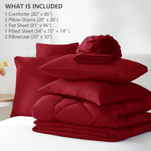 Image of CozyLux Full Size Comforter Sets Dark Red - 7 Pieces Bed in a Bag Full, Luxury Soft Bed Set for All Seasons, Bedding Set with Down Alternative Comforter, Sheets, Pillowcases & Shams