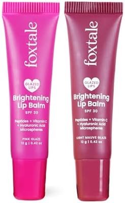Foxtale SPF 30 Brightening Lip Balm for Dark Lips with Peptides & Vitamin C | Brightens Pigmented Lip | Hydrates Lips | SPF Lip Balm | Pack of 2 | Light Mauve & Pink Glaze 24gm