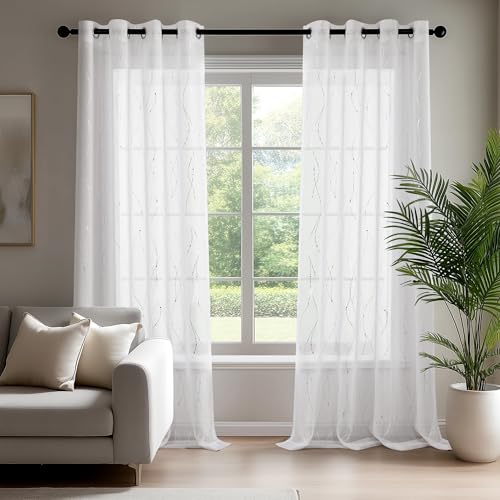 Deconovo White Sheer Curtains for Living Room 96 Inches Long, Pattern Panel by Deconovo - Used condition - Image 2