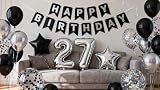 Luftballon 27. Geburtstag Deko, Silber Schwarz Zahl 27 Folienballon