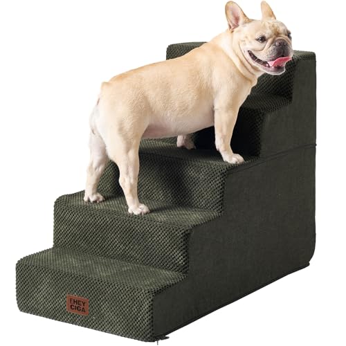 Image of EHEYCIGA Dog Stairs for High Bed 22.5 inch H, 5-Step Dog Steps for Bed, Pet Steps for Small Dogs and Cats, Non-Slip Balanced Pet Ramp Indoor, Military Green