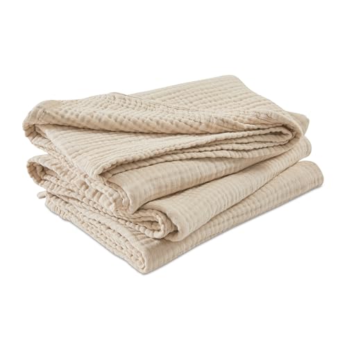 EMME Cotton Muslin Throw Blanket Couch Breathable Gauze Soft Lightweight Bed Blankets Adults (Beige, 50"x60")