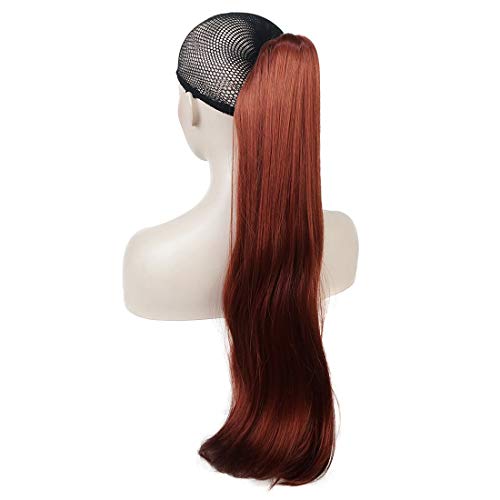 Lydell 24" Long Straight Styled Clip In Claw Ponytail Hairpiece Synthetic Hair Extension with a jaw/claw clip (130 Fox Red)