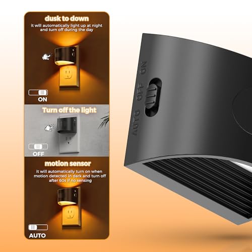 Image of L LOHAS LED Night Light with Motion Sensor & Dusk to Dawn Sensor, Night Lights Plug into Wall with 30-100lm Adjustable Brightness, Dimmable Night Light for Bathroom Hallway, 1600K Amber, 2 Pack