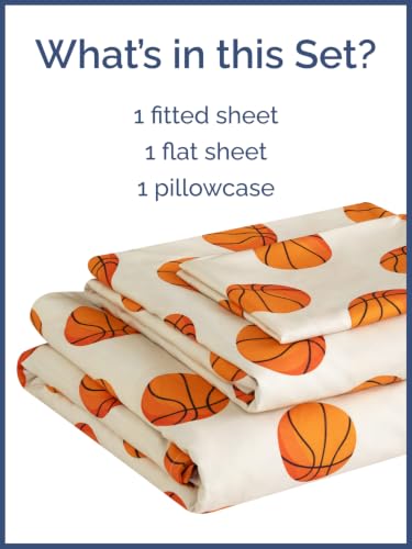 Image of Kids Twin Size Basketball Bed Sheets - 3 Piece Kids Basketball Sheet Set - Sporty Hoops Bedding - Ultra-Soft, Cute & Cozy - Breathable & Machine Washable - Bed Set for Boys, Girls, Teens & Toddlers