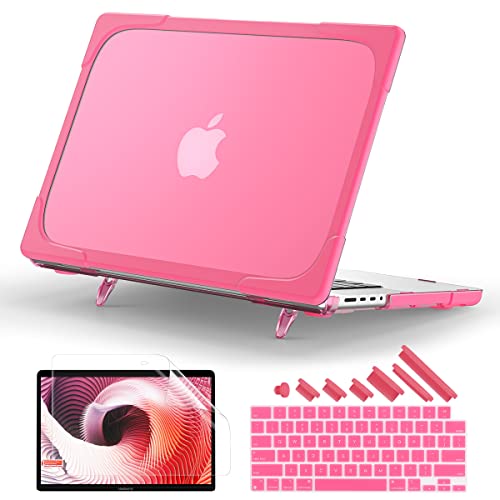 Batianda Case for New MacBook Pro 14 Inch 2024 M4 2023 2021 Release M3 M2 M1 Pro/Max Chip Model A2918/A3112, Heavy Duty Shockproof Protective Hard Shell with Fold Kickstand Keyboard Cover Skin, Rose