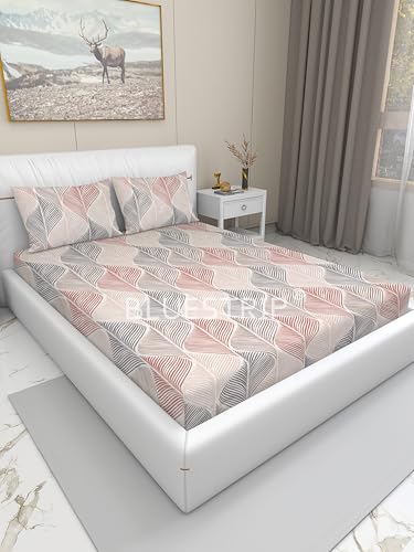 Image of Blue Strip 300 TC Cotton Feel Glace Cotton Flat Printed Queen Size Double Bed Bedsheet with 2 Pillow Covers,Size- 90 x 100 Inches