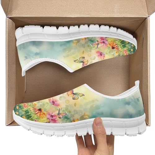 Image of Hummingbird Floral Print Lightweight Walking Shoes for Women Mesh Casual Sneakers Size 5-10.5