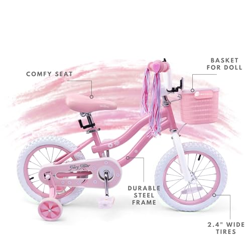 Image of Girls Bike for Kids Ages 2-5 Years, 12 14 16 Inch Kids Bike with Training Wheels, Basket & Streamers, Pink Little Girls Bicycle with Coaster Brake, Birthday Gift