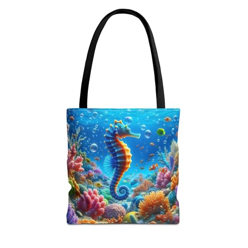 Premium Colorful Seahorse Tote Bag with Reinforced Stitching for Adults