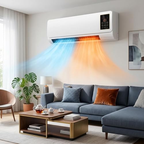 Wall Mounted Air Conditioner Fan 2-in-1 Heater and Cooling Combo with Remote Control & 24H Timer Smart Room AC Unit Quiet Small Portable Air Conditioner for Bedroom Office Garage and RV (White)