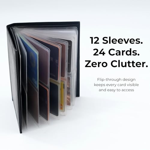 Image of Men's Hipster Wallet, Up to 24 Cards, Leather Bifold Organizer, Black | 12 Built-In Card & Photo Sleeves | Flip-Through Organization | 2 ID Windows | Full-Length Bill Compartment | RFID Blocking