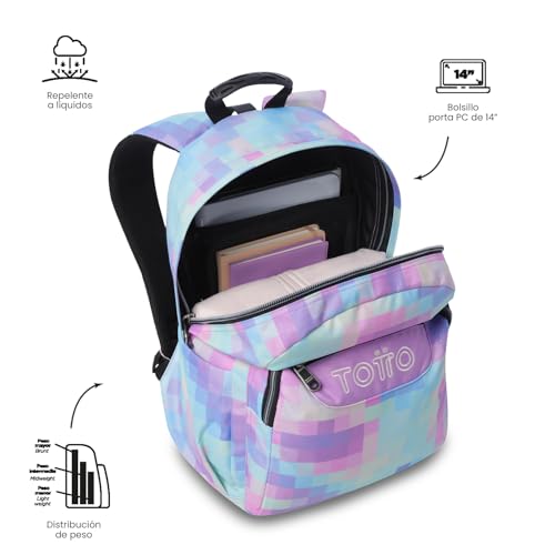 Mochila escolar adaptable TOTTO Acuareles Glitter de 20L para ordenador de 14 pulgadas 5