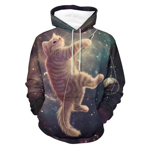 Hoodie chat pêche spatiale : sweatshirt premium en coton doux taille S