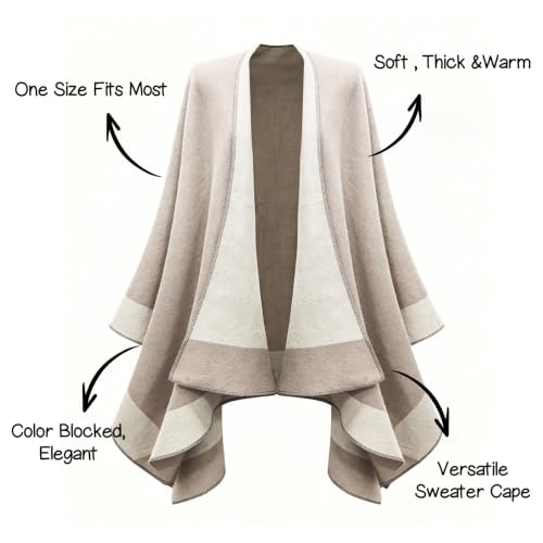 Image of Plaid Shawl Wrap for Women Boho Open Front Poncho Wrap Fall Winter