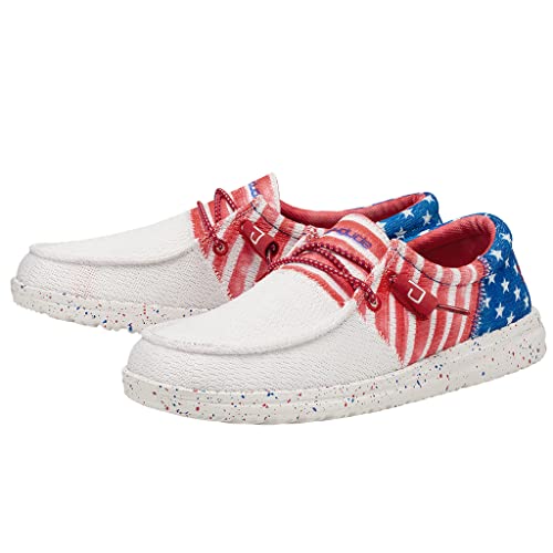 Image of HEYDUDE Women's Wendy Sox Tri Americana Size 5 | Women's Shoes | Women's Lace Up Loafers | Comfortable & Light-Weight