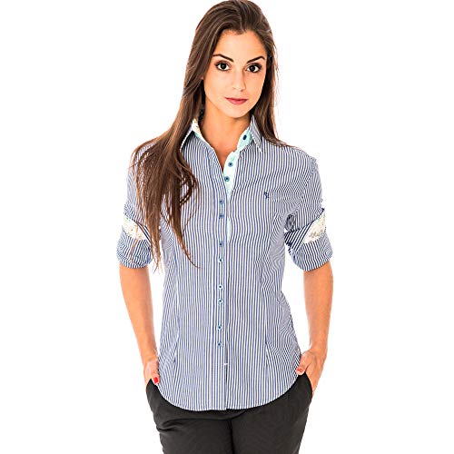 Camisa Social Feminina Manga Longa Lady Tie Azul