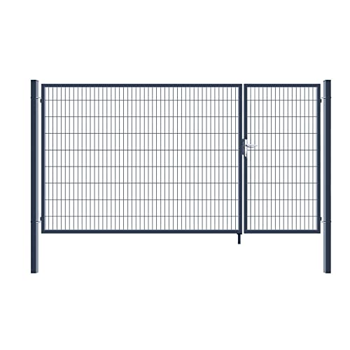 HOME DELUXE - Portail de jardin à double battant ADITUS - Anthracite, 180 x 350 cm - avec poignée, serrure, clés et verrouillage au sol I Portail de jardin Portail d'entrée Porte de cour
