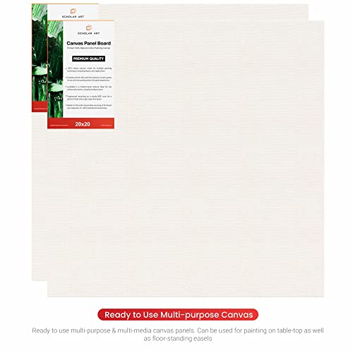 Image of Scholar Art Hobby Series 04 Oz (230 GSM) 100% Cotton Canvas Panel Board for Painting (White Blank Canvas Boards for Acrylic Paint, Oil Paint, Wet & Dry Media) | 20 inchx20 inch (50x50 cm), Pack of 6